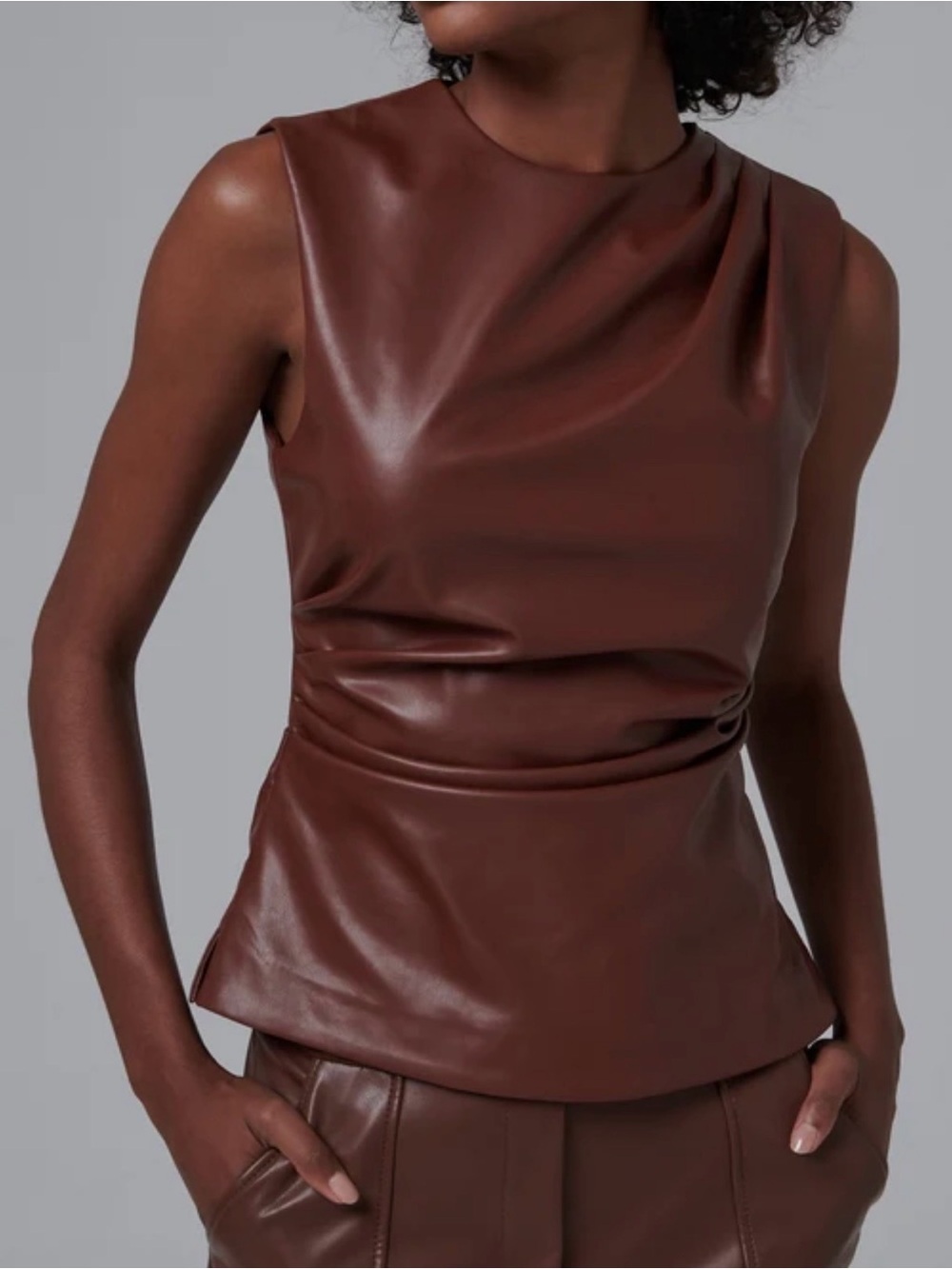 Simkhai Brown Wynter draped Faux-Leather Sleeveless Top